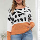 Plus Size Leopard Round Neck Long Sleeve Sweater - Deals DejaVu