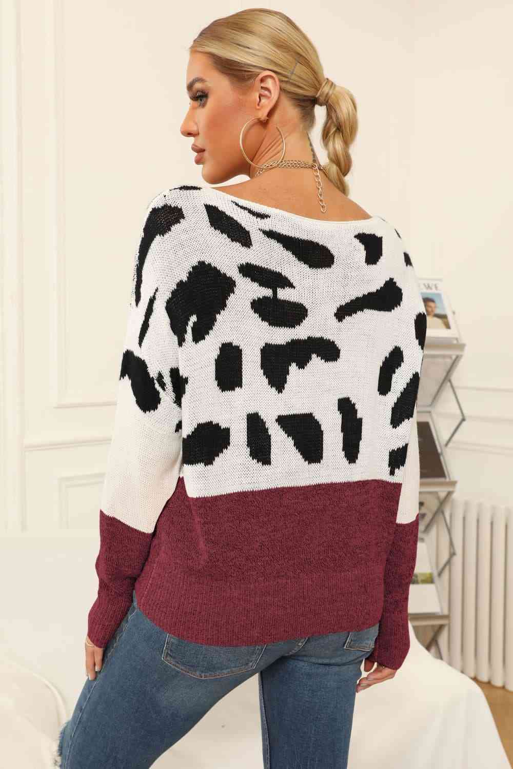 Full Size Two-Tone Boat Neck Sweater - Deals DejaVu