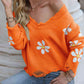 Flower Distressed Long Sleeve Sweater - Deals DejaVu
