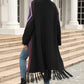 Double Take Geometric Fringe Hem Open Front Duster Cardigan