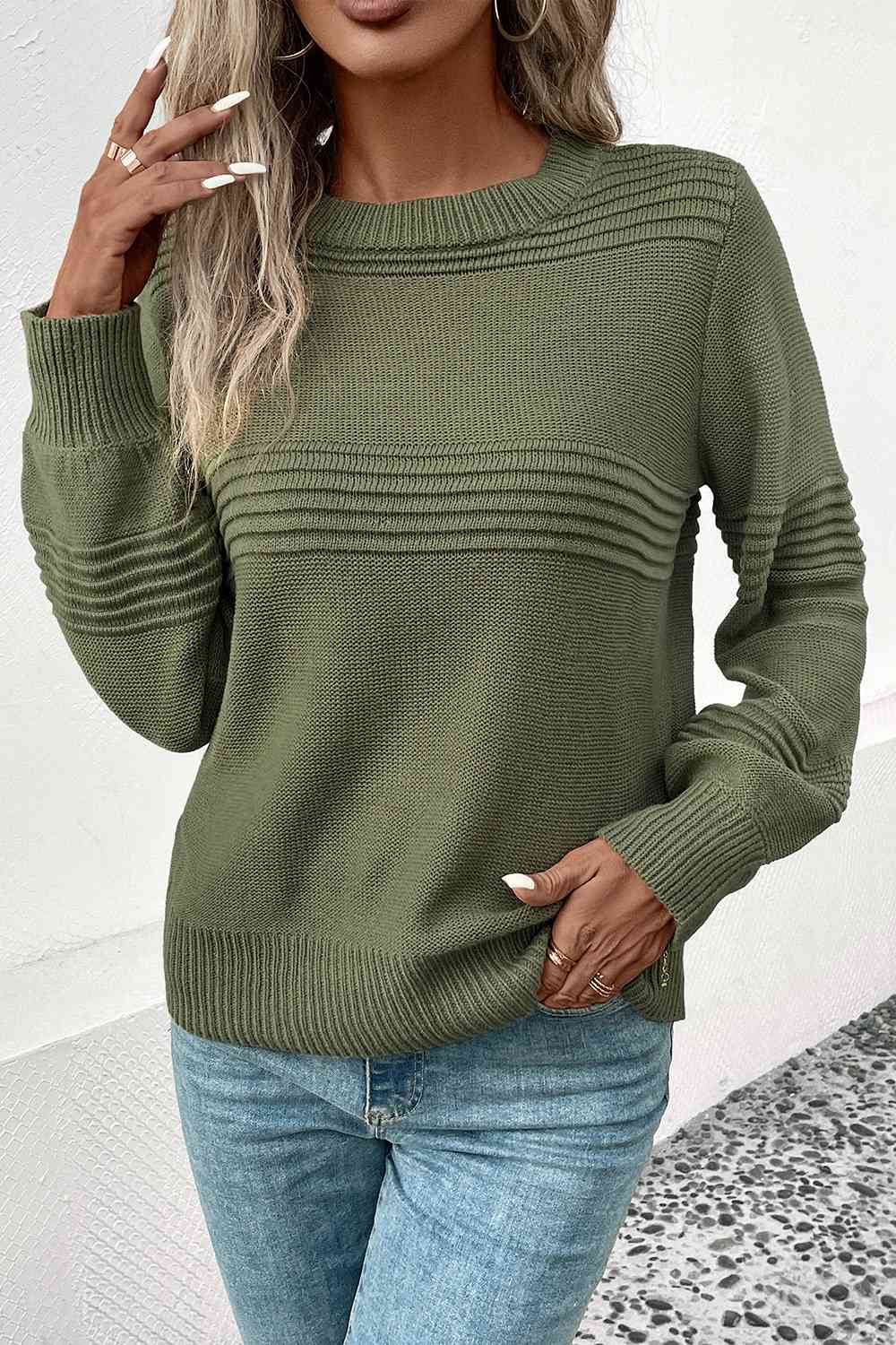 Round Neck Long Sleeve Sweater - Deals DejaVu