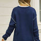 Round Neck Long Sleeve Waffle-Knit Sweater - Deals DejaVu