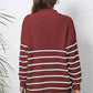Striped Zip-Up Long Sleeve Ribbed Sweater