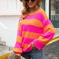 Striped Balloon Sleeve Knit Pullover - Deals DejaVu