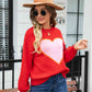 Heart Graphic Round Neck Sweater - Deals DejaVu