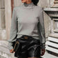 Mock Neck Ribbed Lantern Sleeve Pullover Sweater - Deals DejaVu