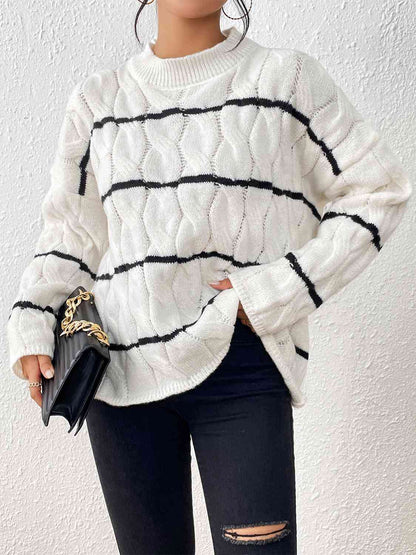 Striped Cable-Knit Sweater