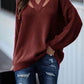 Full Size Cutout V-Neck Rib-Knit Sweater - Deals DejaVu
