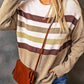 Striped Ribbed Trim Drop Shoulder Sweater - Deals DejaVu