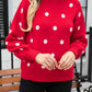 Woven Right Polka Dot Round Neck Dropped Shoulder Sweater