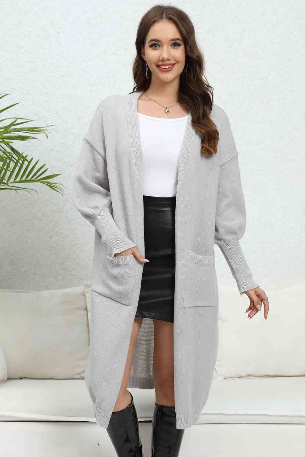 Open Front Dropped Shoulder Cardigan - Deals DejaVu