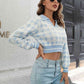 Houndstooth Johnny Collar Cropped Sweater