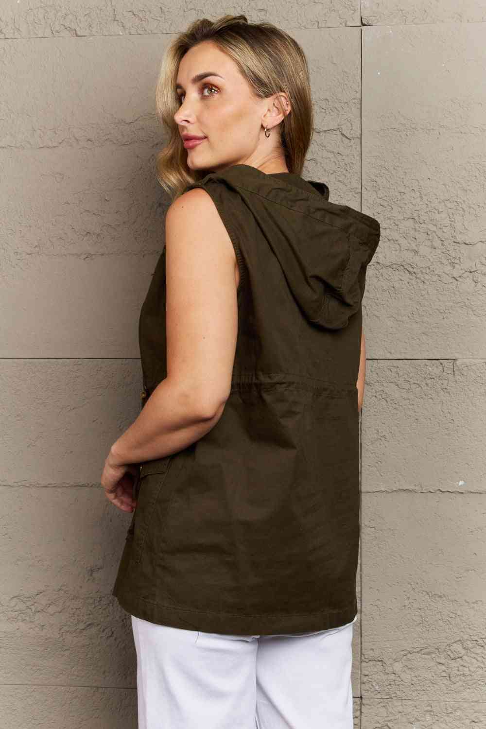 Zenana More To Come Full Size Military Hooded Vest - Deals DejaVu