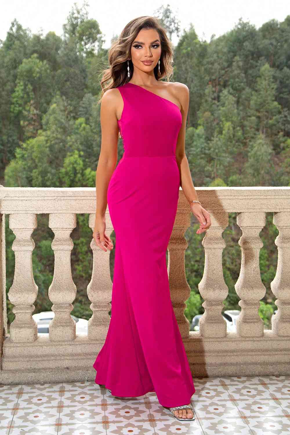 One-Shoulder Sleeveless Maxi Dress (BWM) T - Deals DejaVu