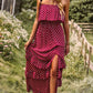 Polka Dot Strapless Slit Ruffled Maxi Dress (BWMT) T - Deals DejaVu