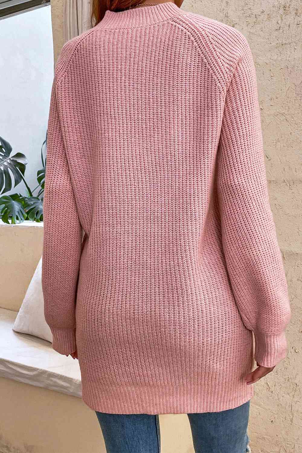 Round Neck Button Detail Ribbed Sweater - Deals DejaVu