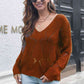 Openwork V-Neck Dropped Shoulder Sweater - Deals DejaVu