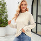 Round Neck Dropped Shoulder Sweater - Deals DejaVu