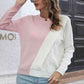Contrast Color Round Neck Long Sleeve Sweater