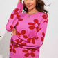 Floral Print Round Neck Dropped Shoulder Sweater - Deals DejaVu