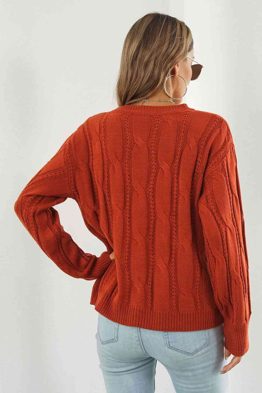 Round Neck Long Sleeve Sweater - Deals DejaVu