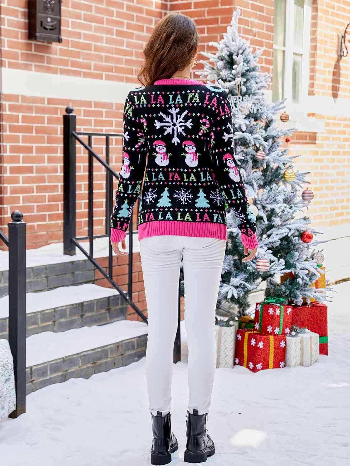 Christmas Ribbed Trim Sweater - Deals DejaVu