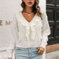 Ruffle Trim Button-Down Dropped Shoulder Sweater