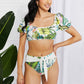 Marina West Swim Vacay Ready Puff Sleeve Bikini in Floral (TB9D) T - Deals DejaVu