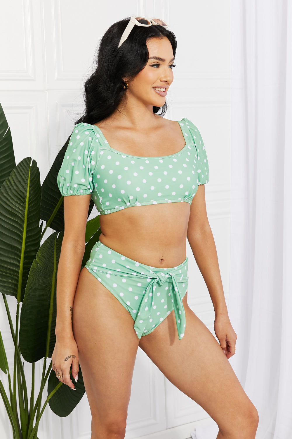 Marina West Swim Vacay Ready Puff Sleeve Bikini in Gum Leaf (TB9D) T - Deals DejaVu