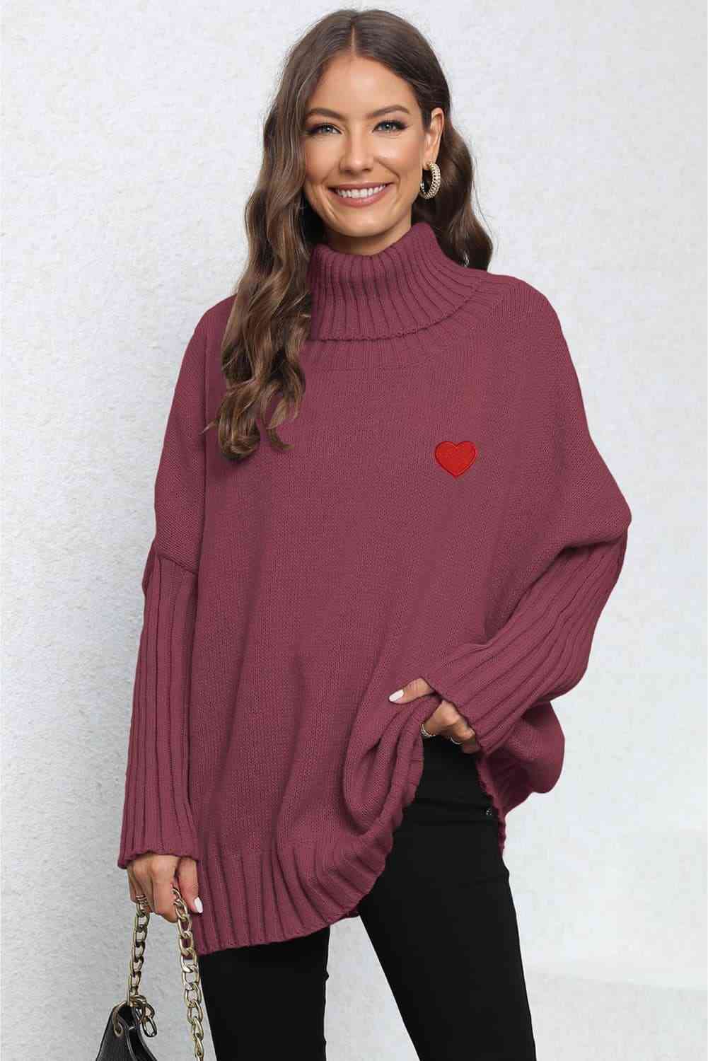 Turtle Neck Long Sleeve Ribbed Sweater - Deals DejaVu