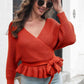 Tie Waist Ruffle Hem Sweater - Deals DejaVu