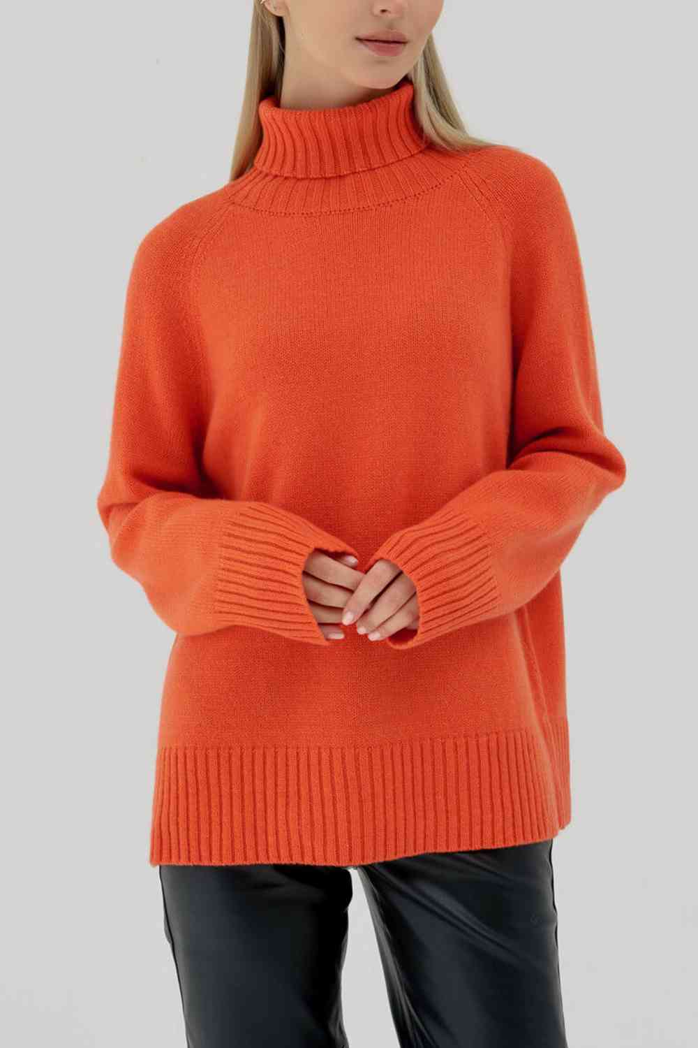 Turtle Neck Raglan Sleeve Sweater - Deals DejaVu