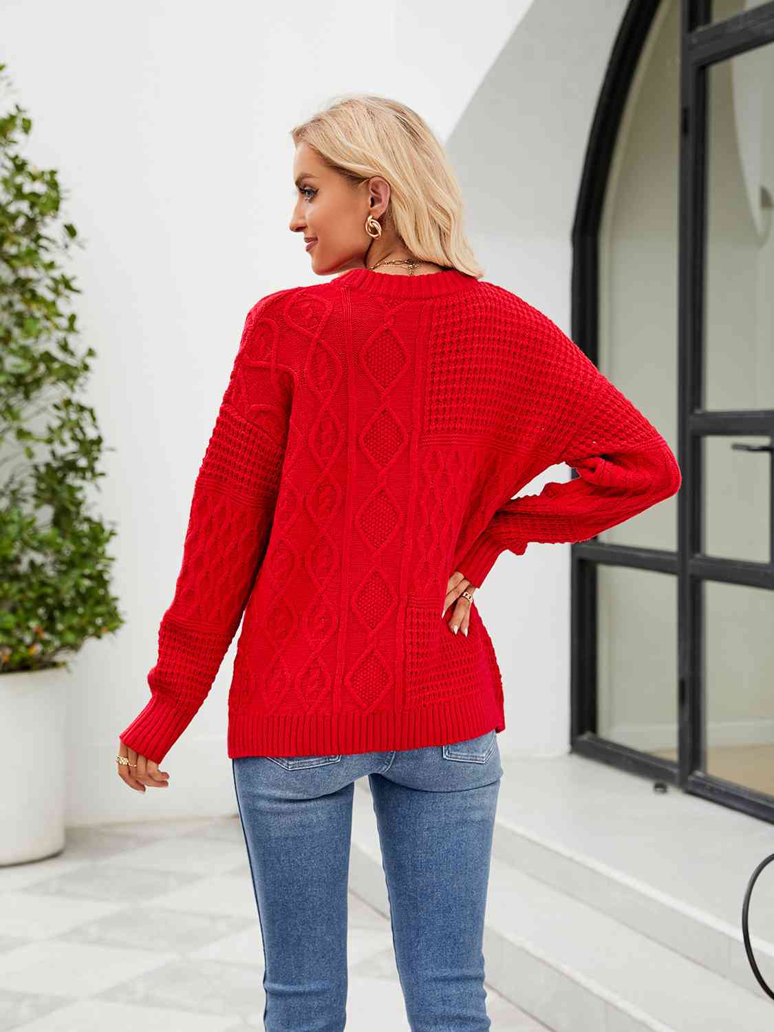 Round Neck Dropped Shoulder Sweater - Deals DejaVu