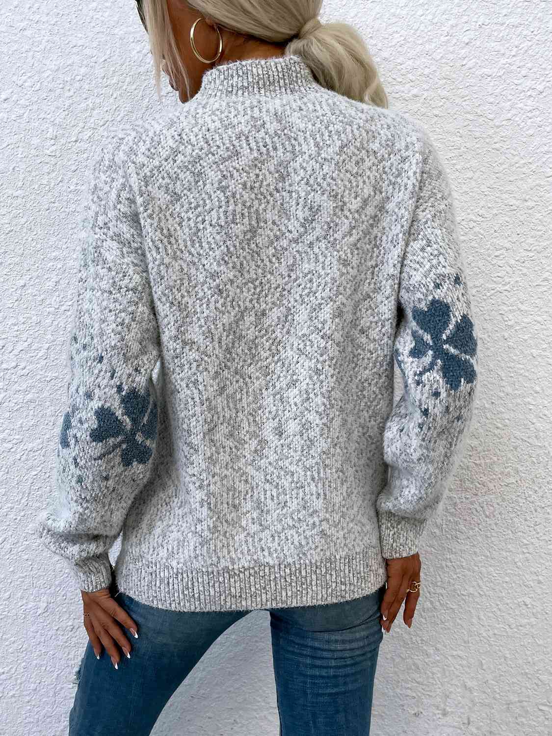 Four Leaf Clover Mock Neck Sweater - Deals DejaVu