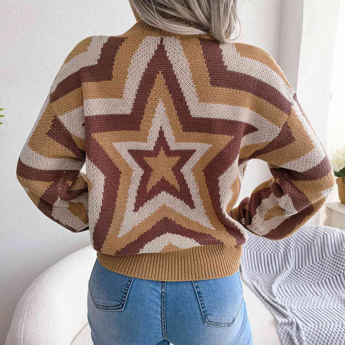 Star Round Neck Sweater - Deals DejaVu