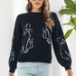 Cat Pattern Round Neck Long Sleeve Pullover Sweater - Deals DejaVu