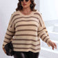 Plus Size Striped Dropped Shoulder Sweater - Deals DejaVu
