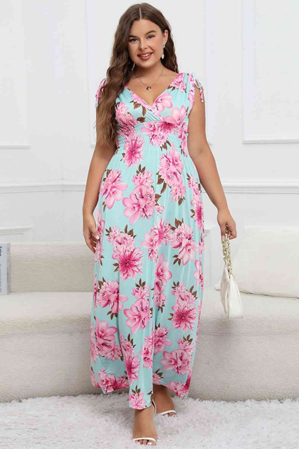 Full Size Floral Surplice Neck Maxi Dress (BWMT) T - Deals DejaVu