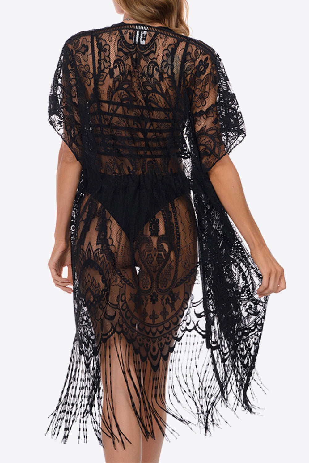 Fringe Trim Lace Cover-Up Dress (TB11D) T - Deals DejaVu