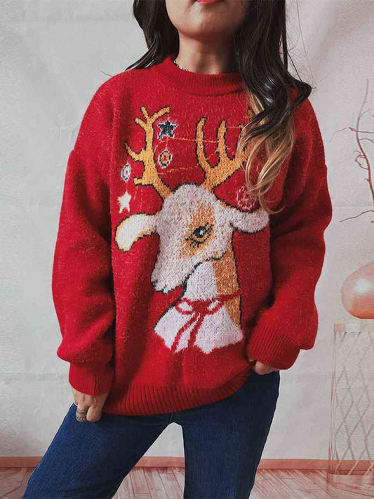 Deer Pattern Dropped Shoulder Sweater - Deals DejaVu