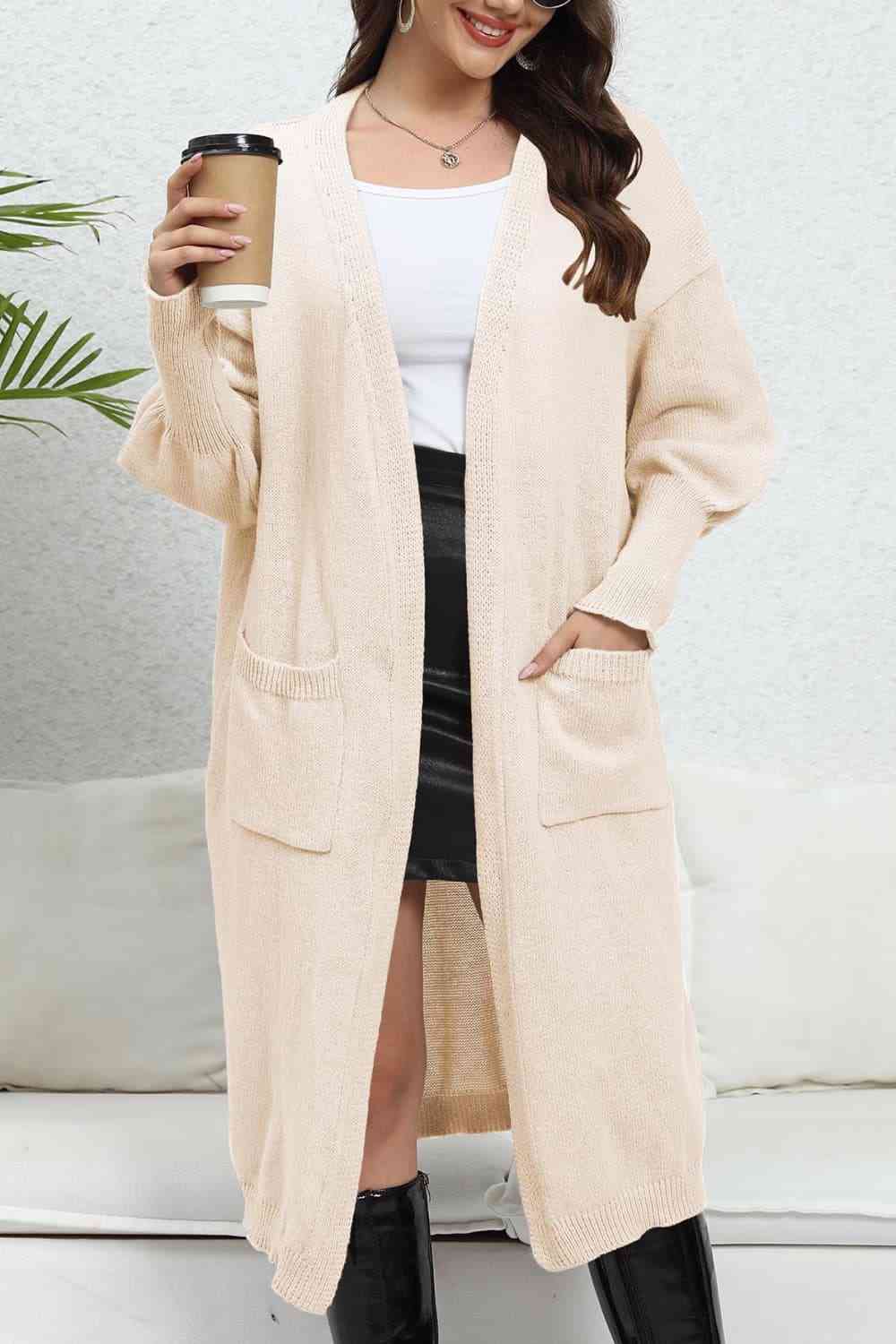 Open Front Dropped Shoulder Cardigan - Deals DejaVu