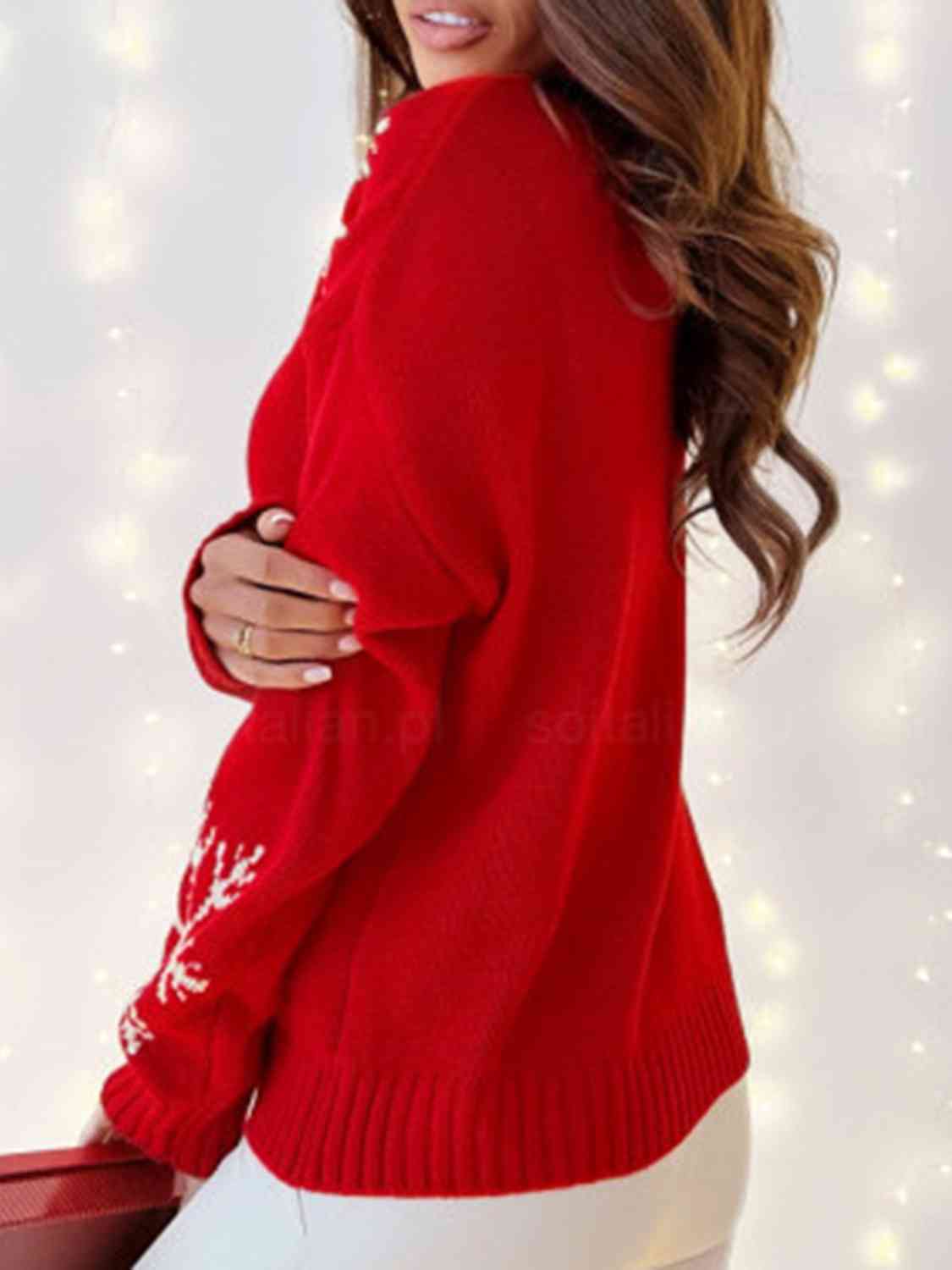 Snowflake Print Turtleneck Sweater - Deals DejaVu