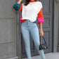 Double Take Color Block Round Neck Drop Shoulder Sweater - Deals DejaVu