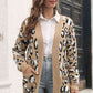 Leopard Open Front Cardigan with Pockets