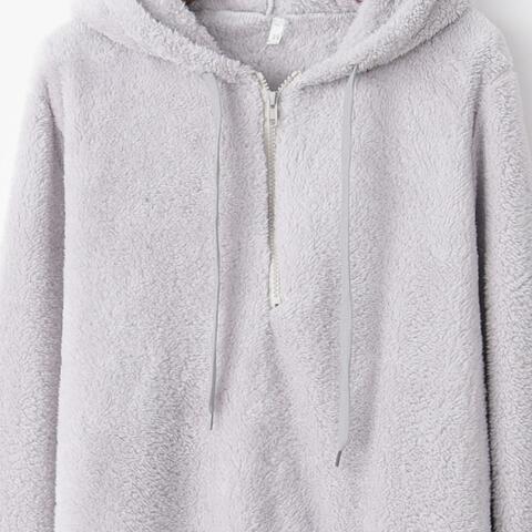 Quarter-Zip Drawstring Teddy Hoodie (BFD) T - Deals DejaVu