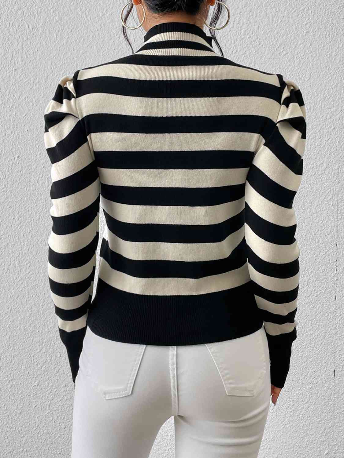 Striped Cutout Mock Neck Knit Top - Deals DejaVu