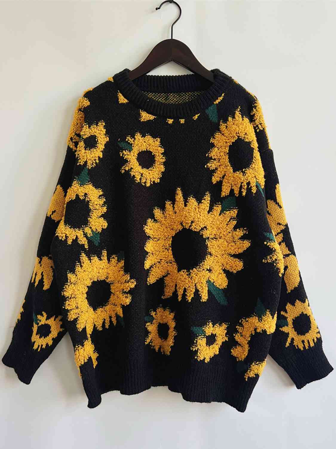 Sunflower Dropped Shoulder Long Sleeve Sweater - Deals DejaVu