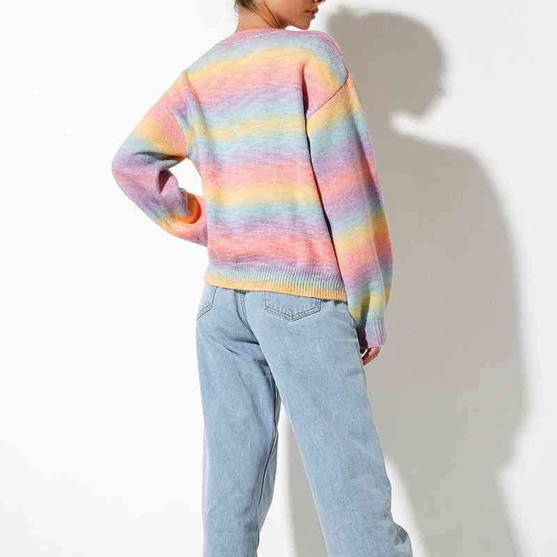 Gradient Round Neck Long Sleeve Sweater - Deals DejaVu