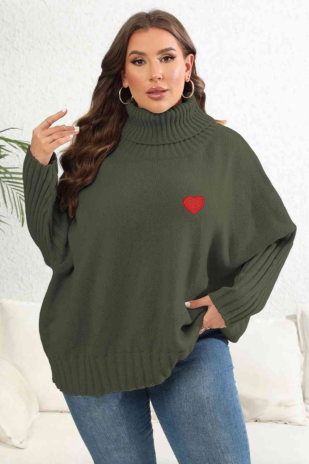 Plus Size Turtle Neck Long Sleeve Sweater - Deals DejaVu