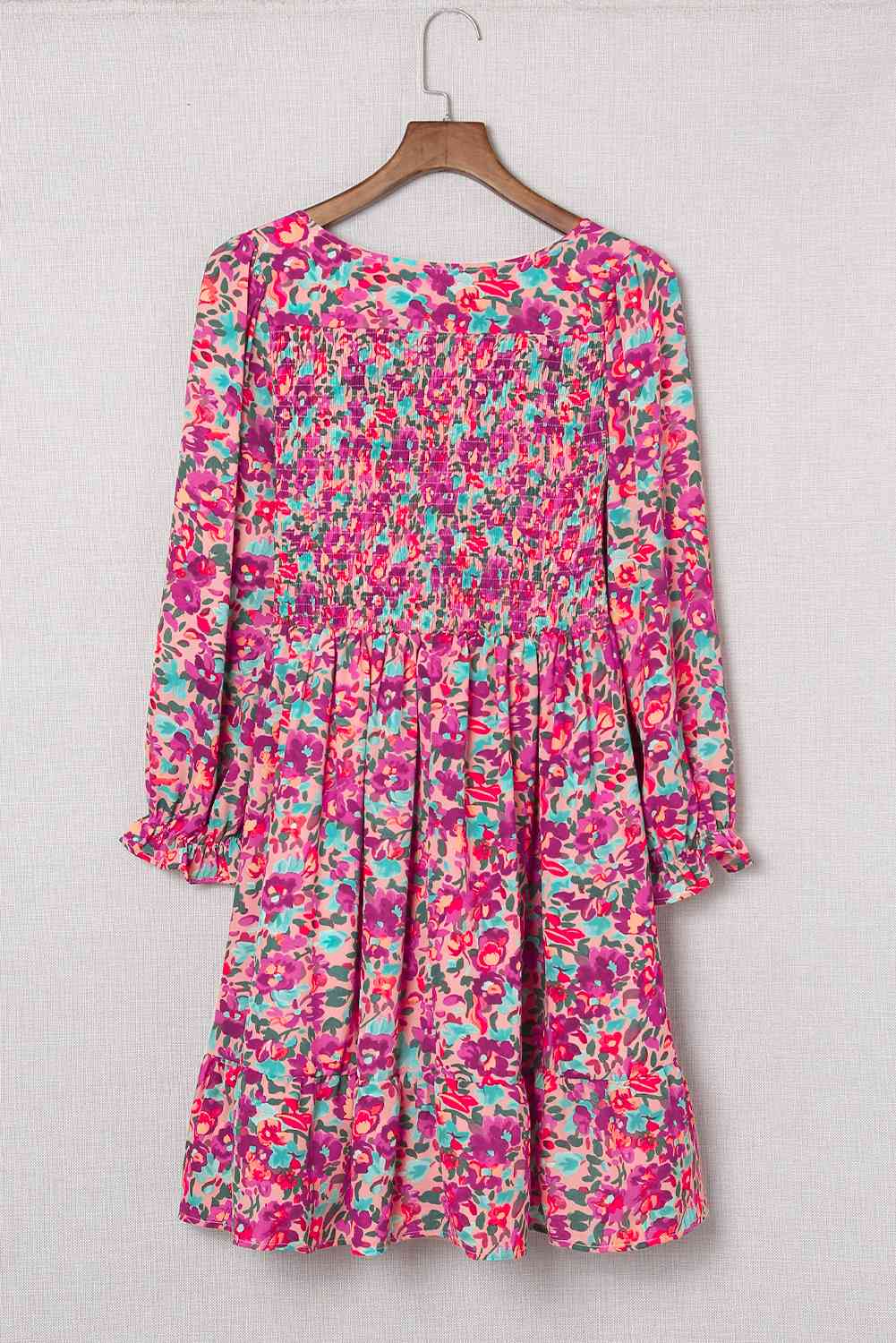 Floral Smocked V-Neck Flounce Sleeve Dress (MWBT) T - Deals DejaVu